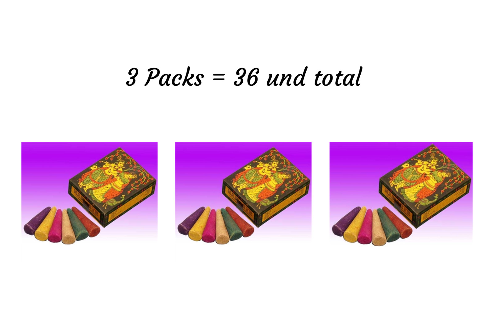 Namaste Jumbo Inciense Cones (Song Of India) 3 Pack X 12 Unit each – Assorted
