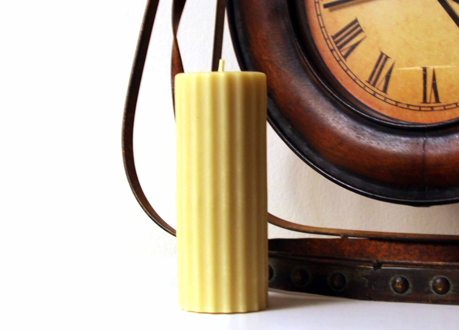 Handmade 100% Pure Beeswax Ribbed Pillar Round Candles 100% Cotton Wick US made