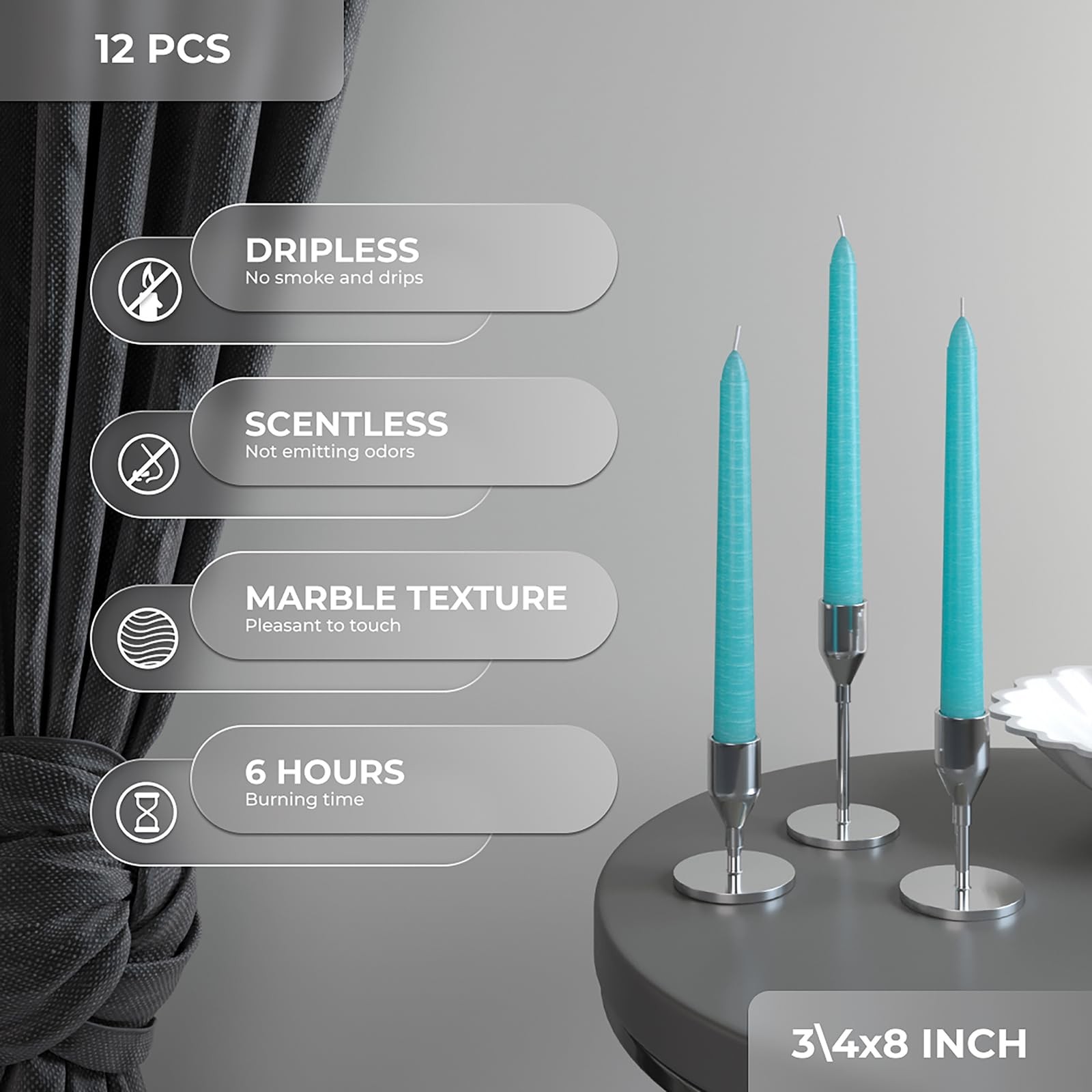 8 inch Taper Candles – Set of 12 – Dripless – Long Burning – Perfect for Dinn…