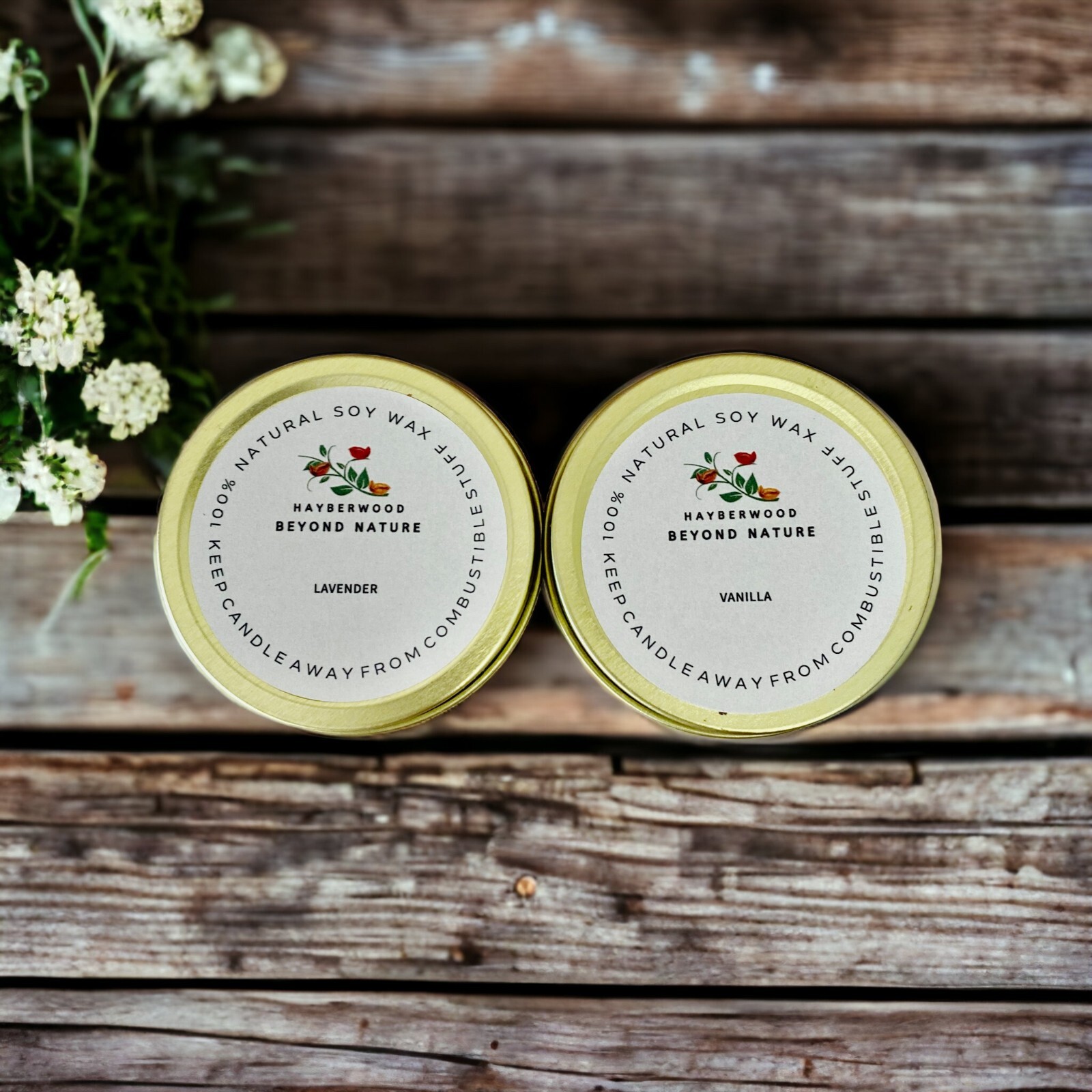 Handmade Herbal & Crystal Soy Candle Tin, 4oz Lavender, Vanilla, Organic Soy Wax