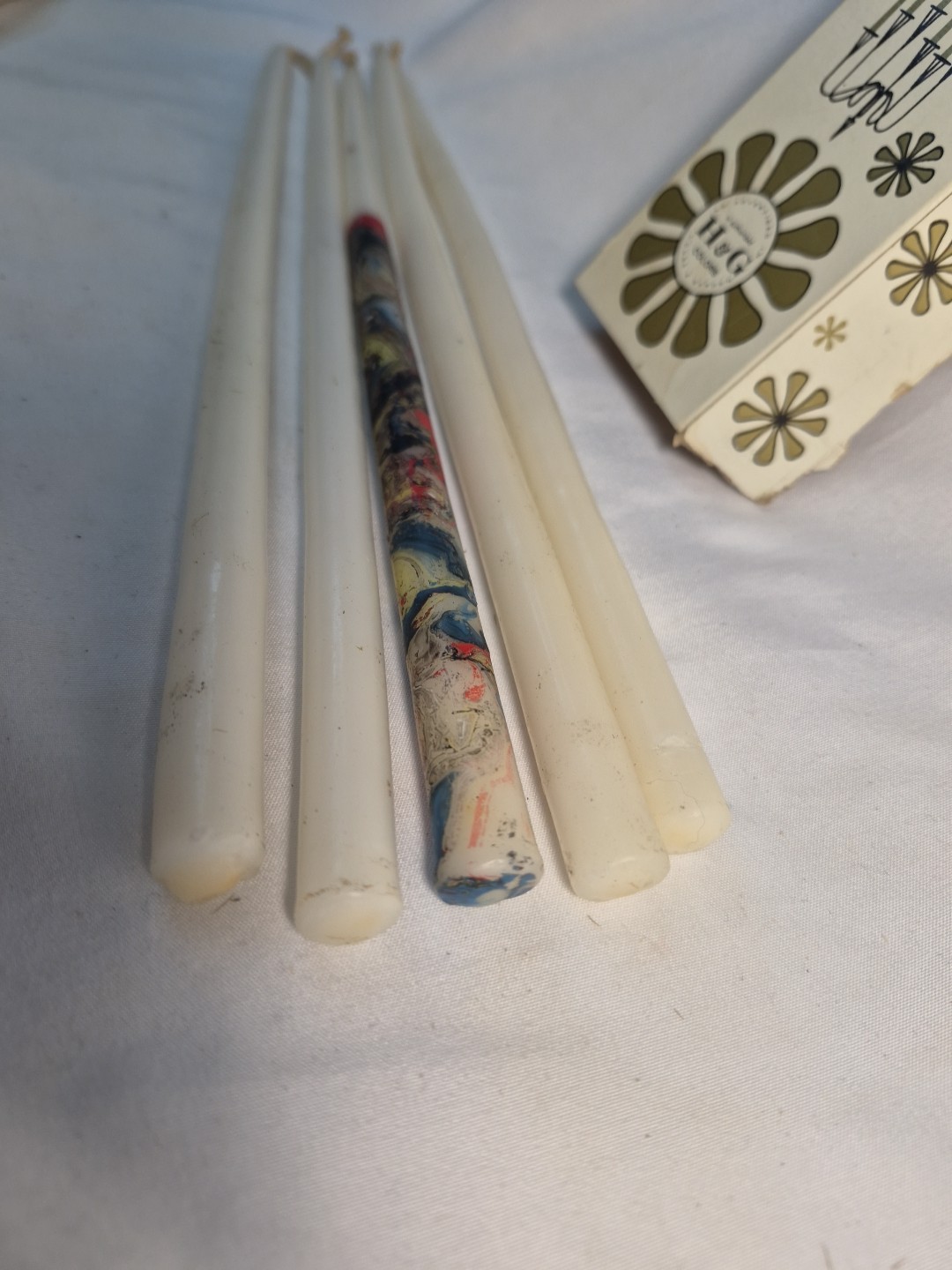 5- VTG Emkay Candles Muench Kreuzer Swedish Style Tiny Lights 10″ White #6251