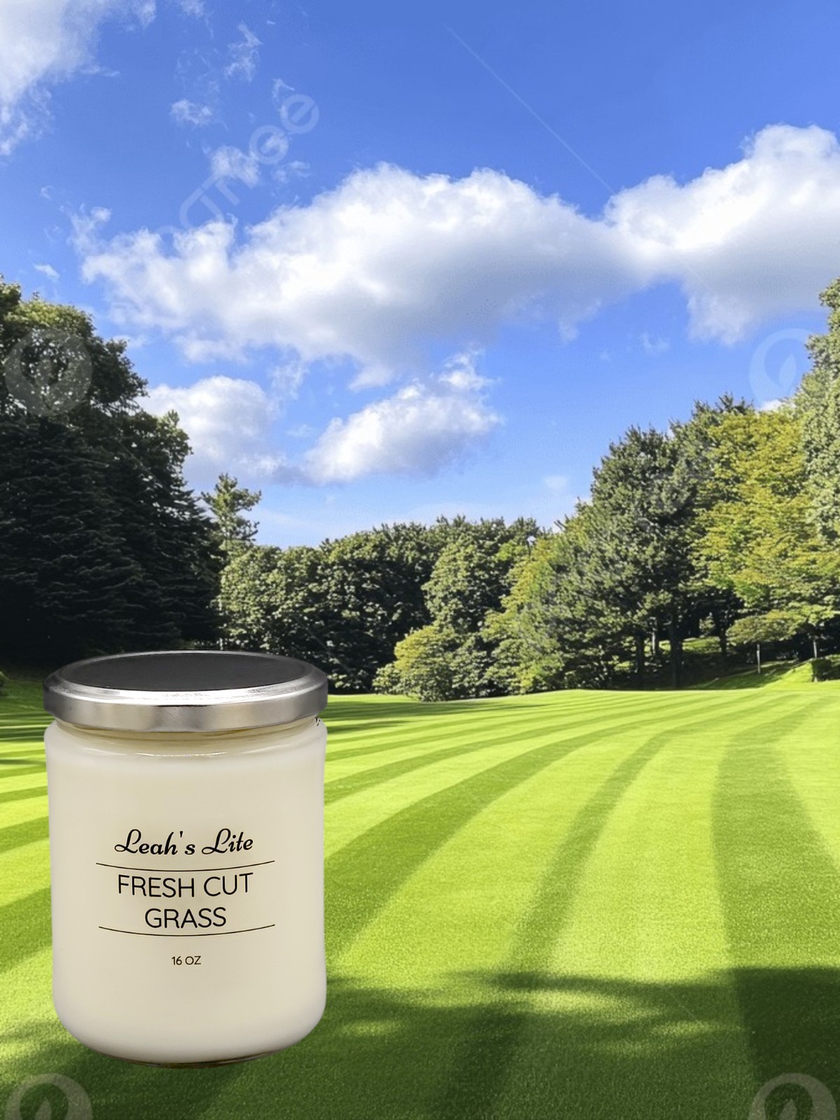 WOOD WICK * FRESH CUT GRASS * scented * Leah’s Lite Candle *16oz