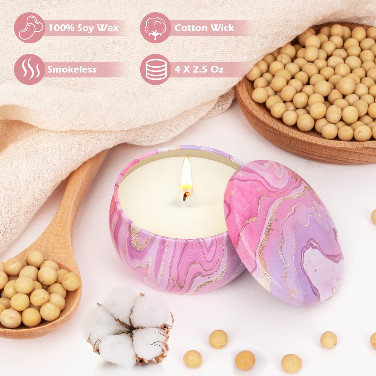 Candles Gift Set for Women, Aromatherapy Candles for Home Scented 4 Pack, 80 Hou