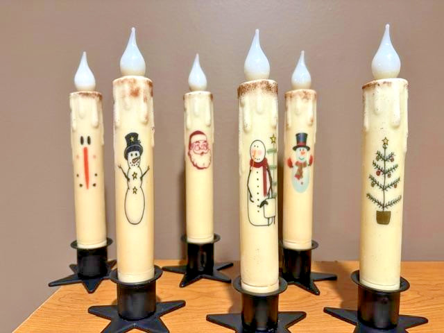 Winter ~ Christmas ~ Taper Candle ~ 6 Hour LED with Timer ~ Designs- 7 inch
