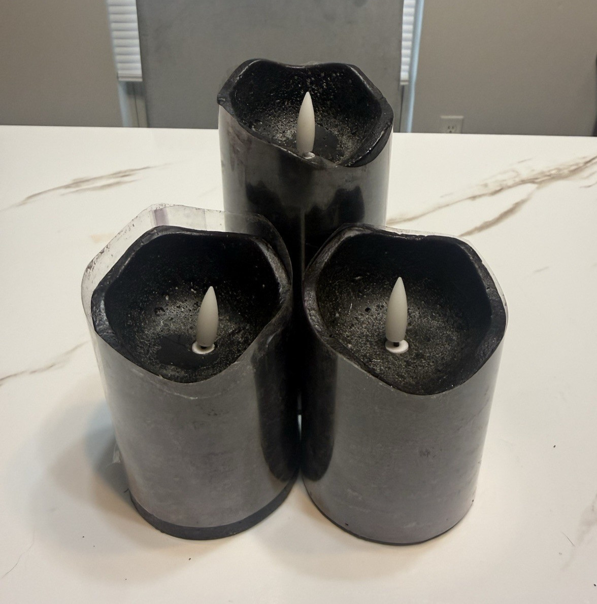 Set of 3 Black Flameless LED Pillar Candles, Battery Powered AAA, Halloween