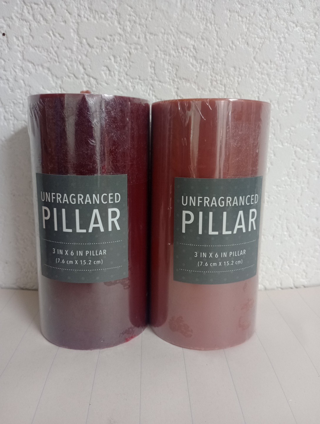 Lot Of 2 Unfragranced Pillars 3 in. X6 in One- Terra Cotta Other Bordeaux Color