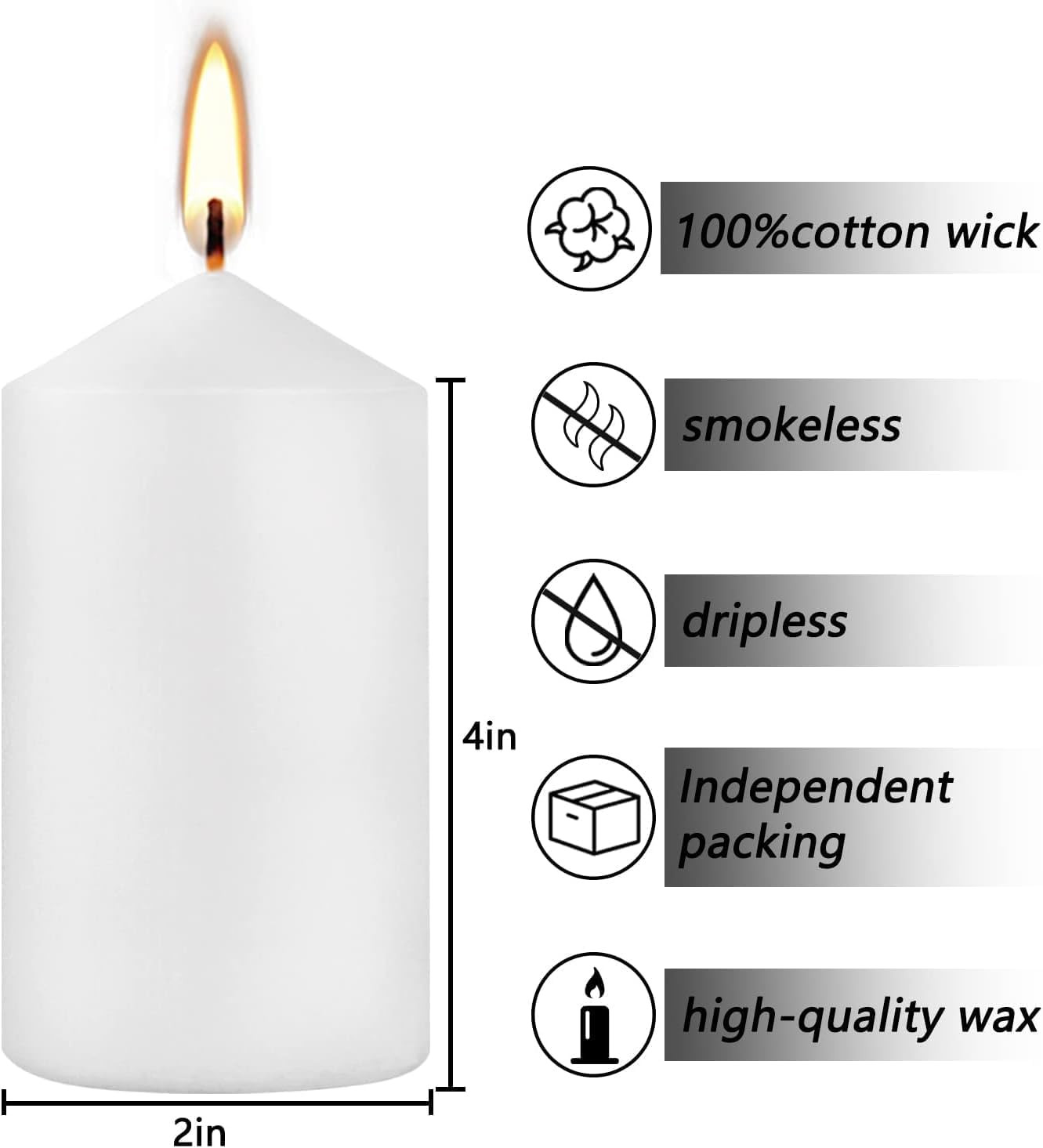 2×4 High White Pillar Candles Set of 20 Unscented. Bulk Buy. Ideal for Hallow