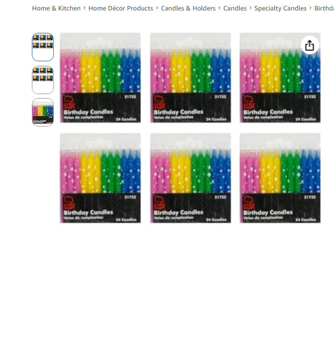 Birthday Candles, Polka Dot Stars, Set of 6 Packs – Total of 144 candles