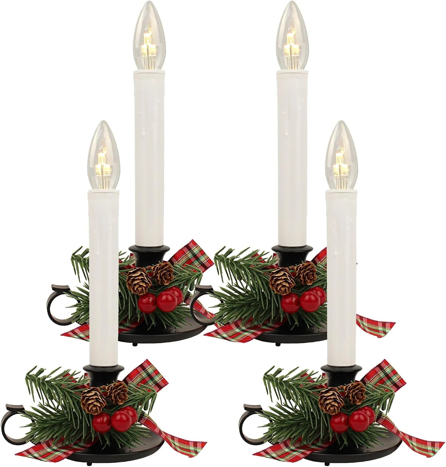 4Pk Christmas Window Candle Light 11In Battery Operated Candle with Timer | Flam