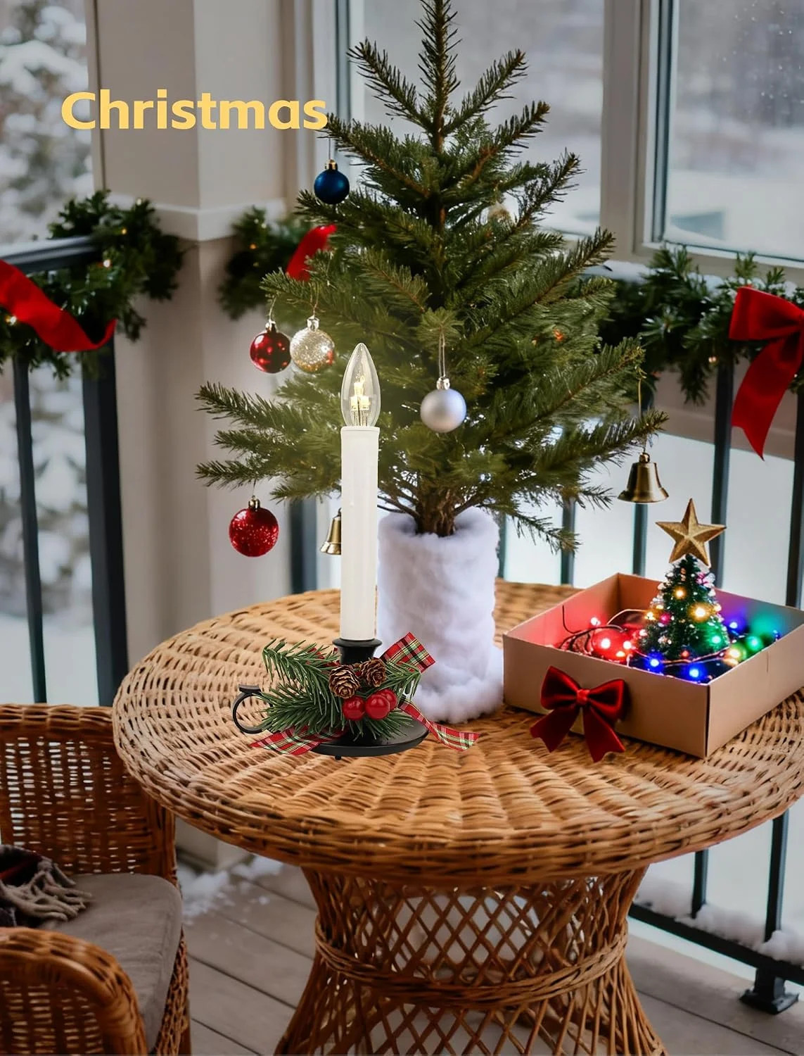 4Pk Christmas Window Candle Light 11In Battery Operated Candle with Timer | Flam