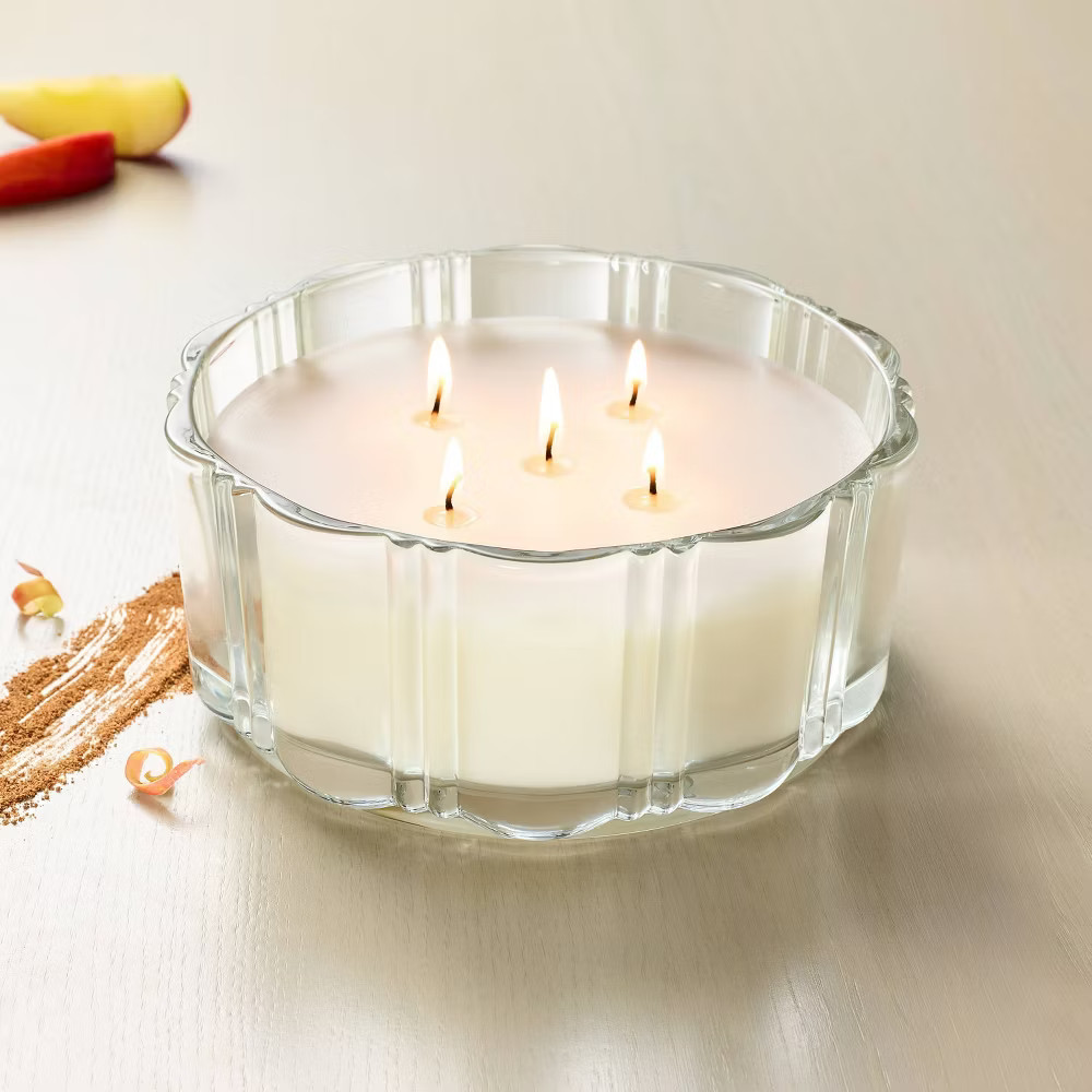 5 Wick XL Glass Mulled Spice Double Ribbed Scalloped Jar Candle Clear