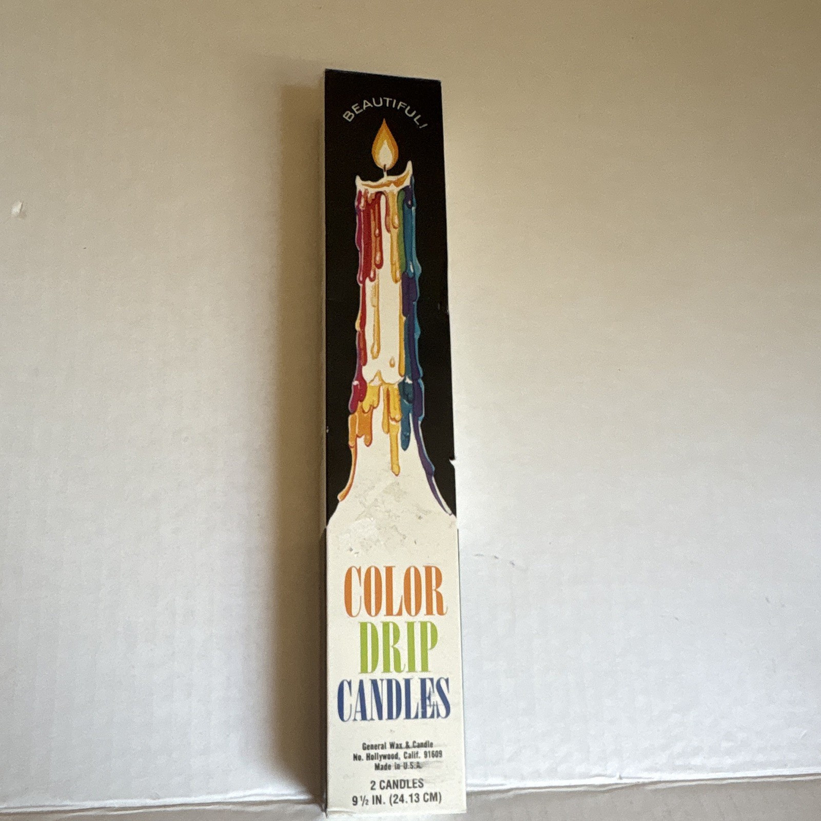 Vintage Color Wax & Candle Drip Candles 2-Pack 9 1/2in White/Multicolor Taper.