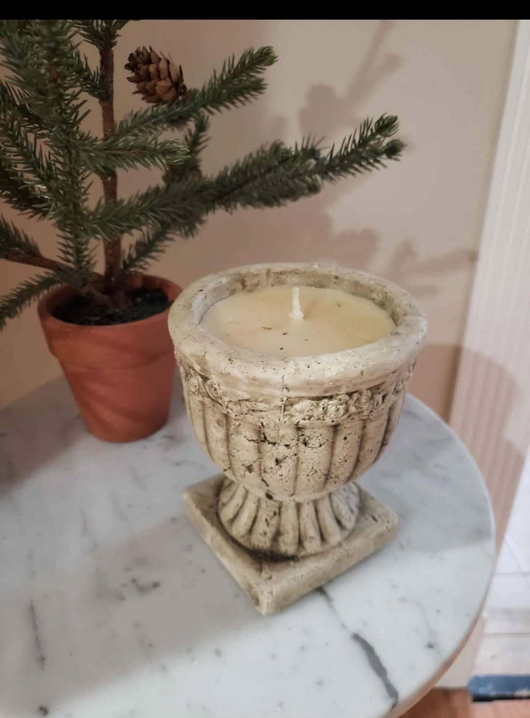 Beige Stone & Wax Goblet Decorative Candle Antique Unique Style for Living Room