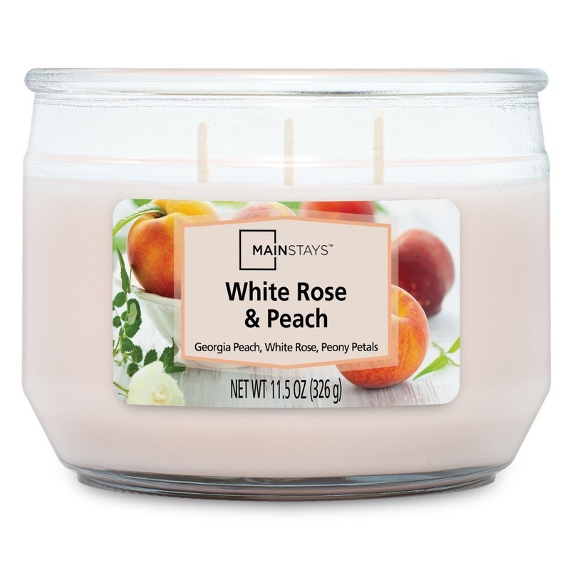 White Rose Peach Scented Candle Jar Long Lasting Aromatherapy Gift 25 Hour Burn