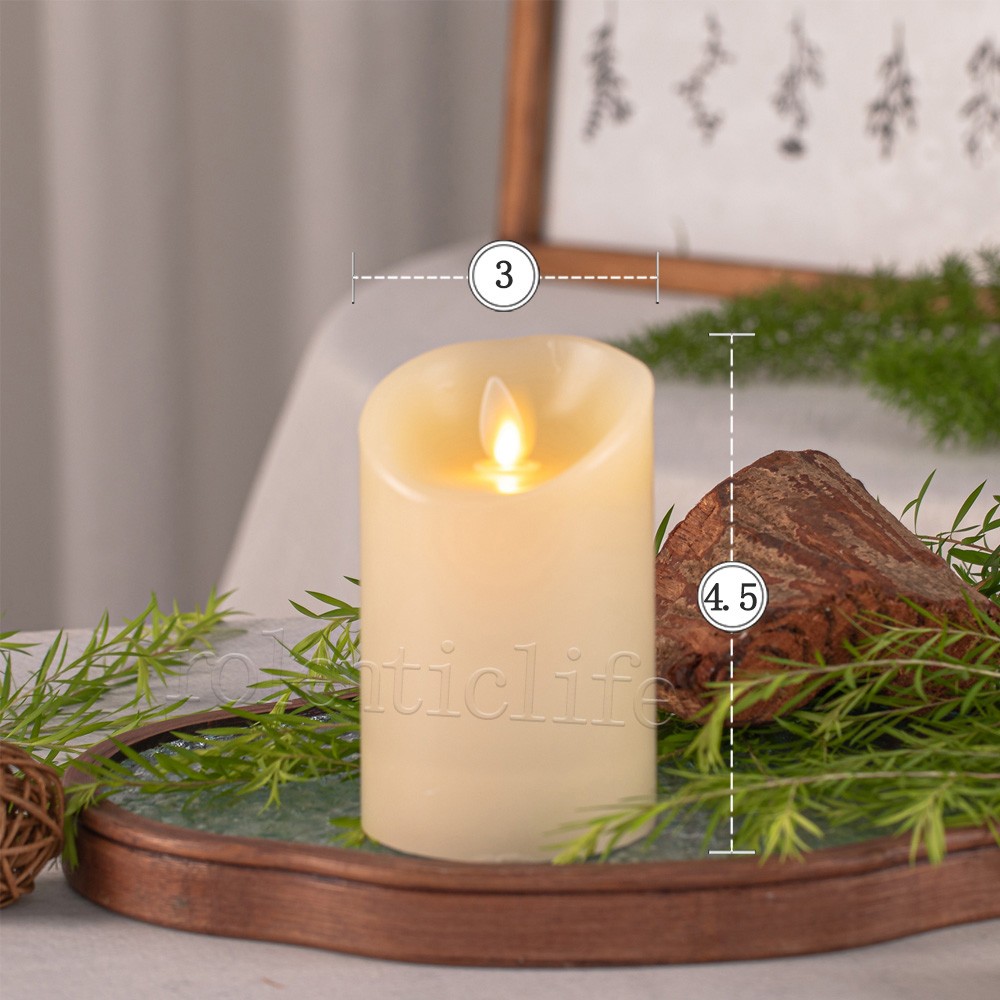 Luminara Flameless LED Pillar Wax Candles w/Remote Moving Flame Ivory 3″Dx4.5″H