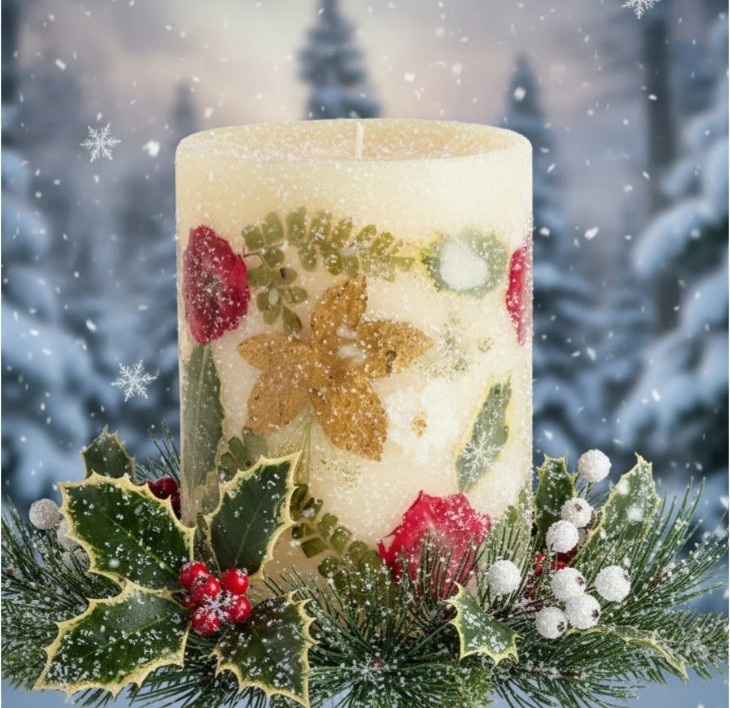 ROSY RINGS, WINTERBERRY FROST LUXURY BOTANICAL CANDLE, 5.5″ TALL, 120 HRS