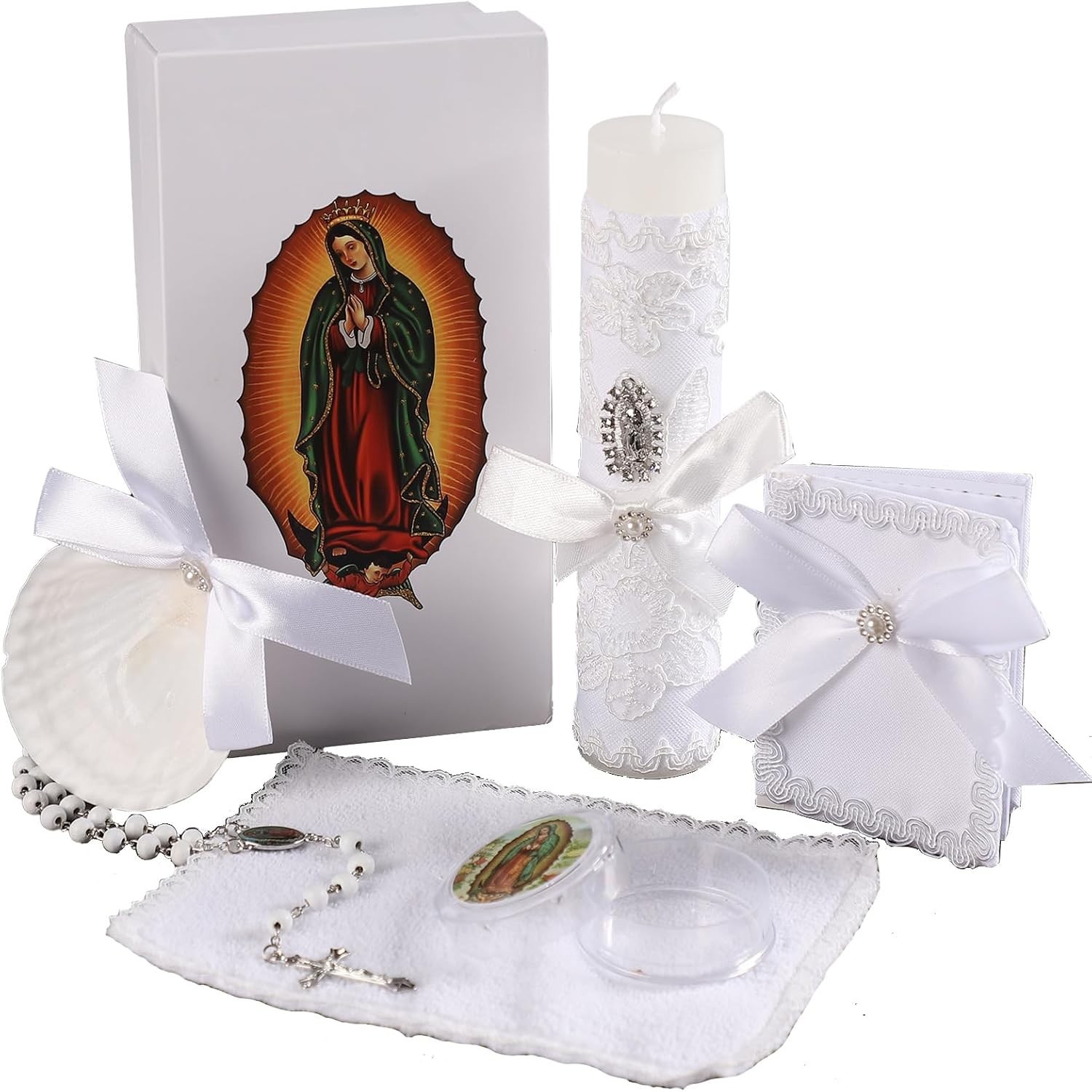 Baptism Candle Set for Boys and Girls,5 PCS Baptism Kit Virgen De Guadalupe C…