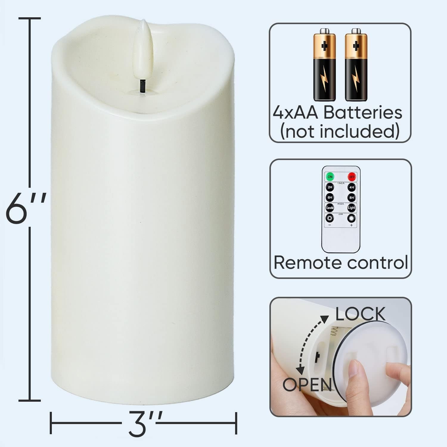 Set of 2 Dimmable 6″x3″ Outdoor LED Candles with Timers – Perfect for Any Event
