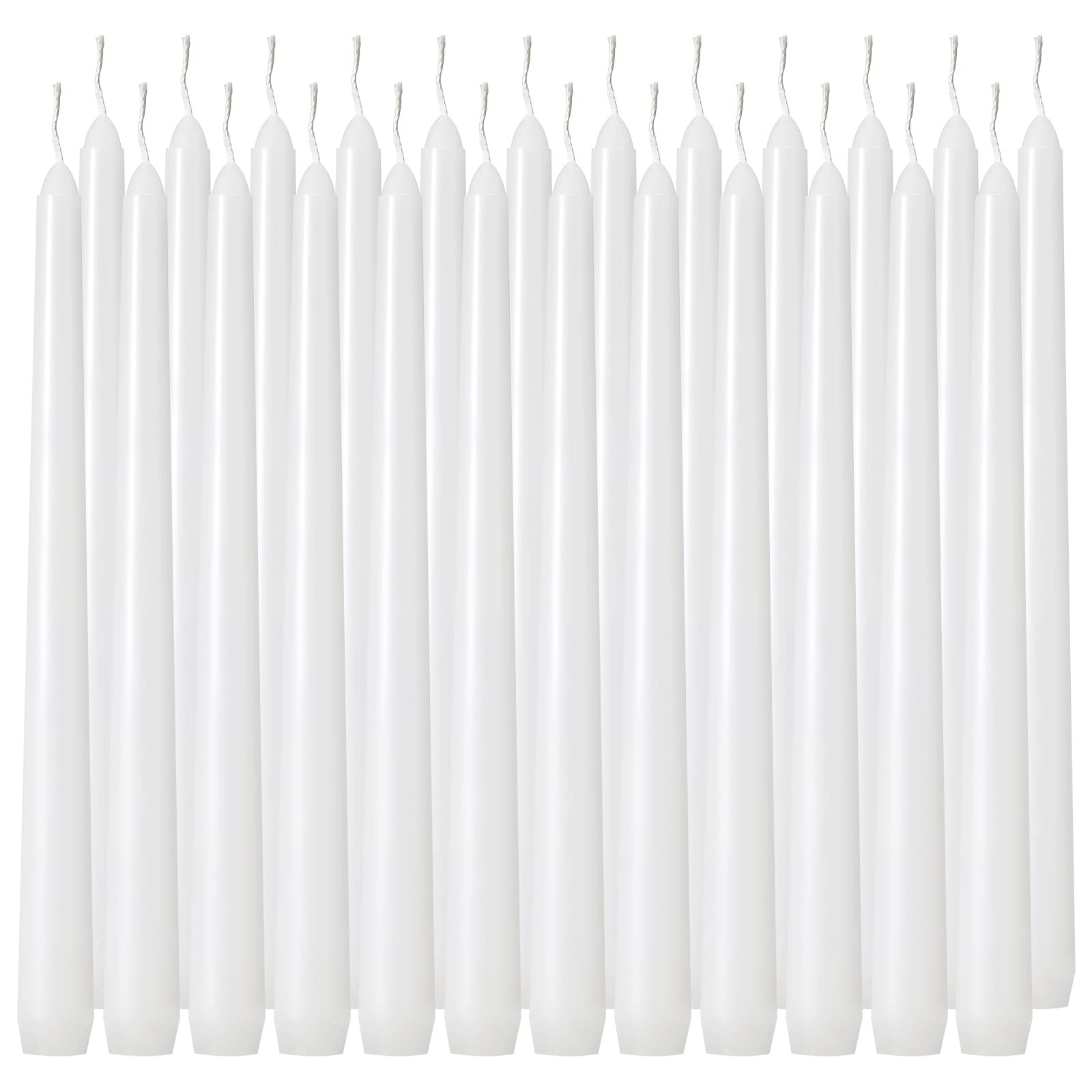 24 Pack Tall White Taper Candles, 10 inch (H) Dripless, Unscented Dinner Cand…