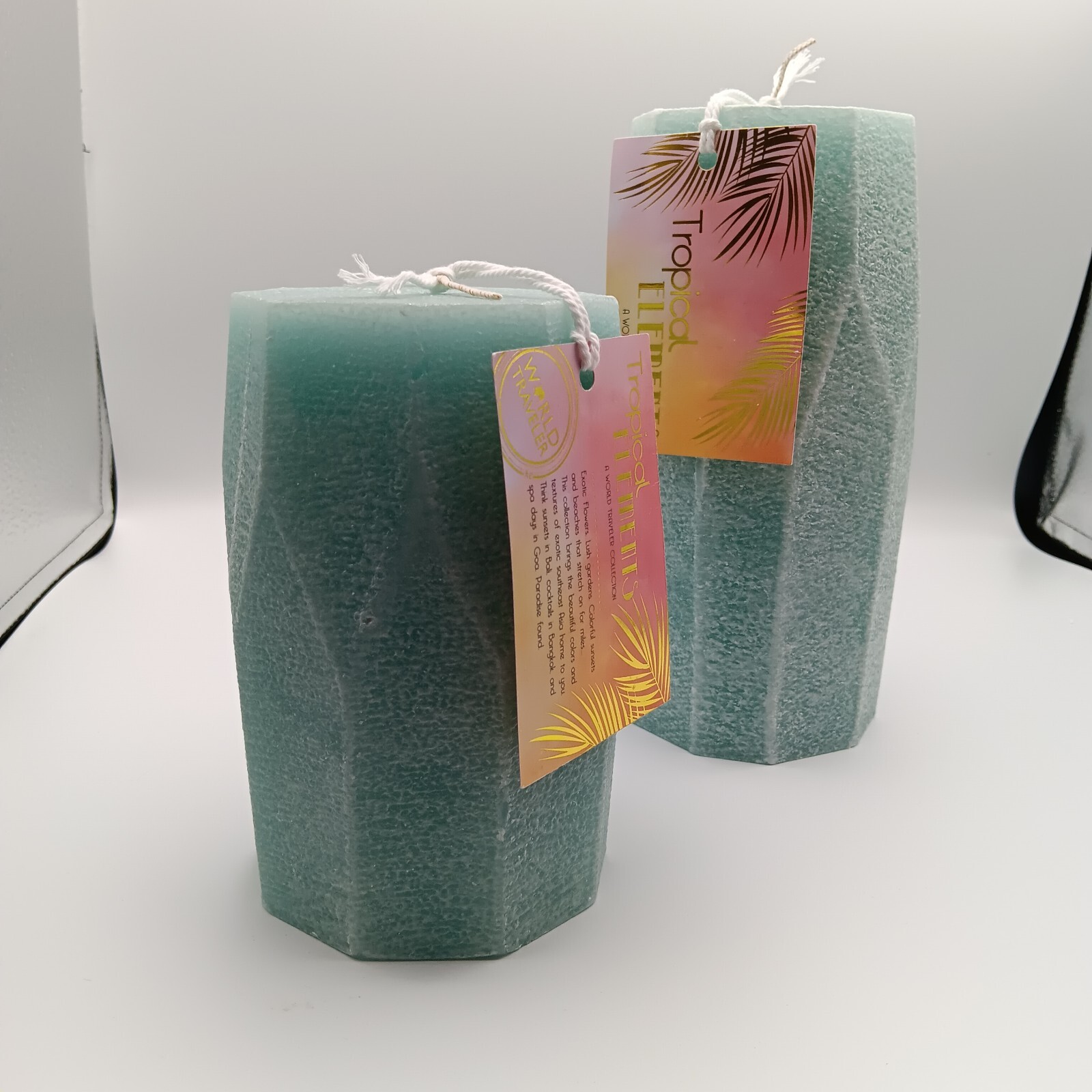 200 hour Geometric candle/ Pastal Green 2 pices set (4 in x 8 in) /(4 in x 6 in)