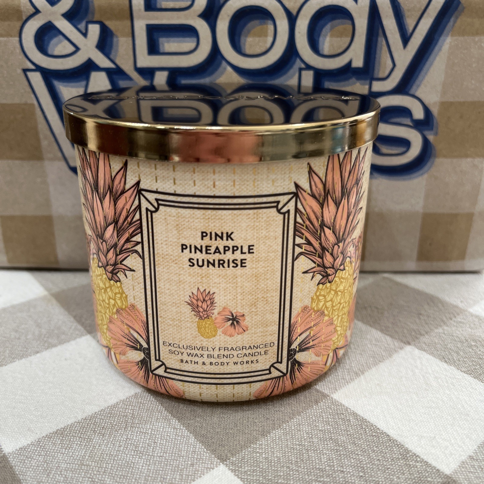 Bath & Body Works PINK PINEAPPLE SUNRISE 🍍3 Wick SCENTED Candle BURNS 25-45 HRS