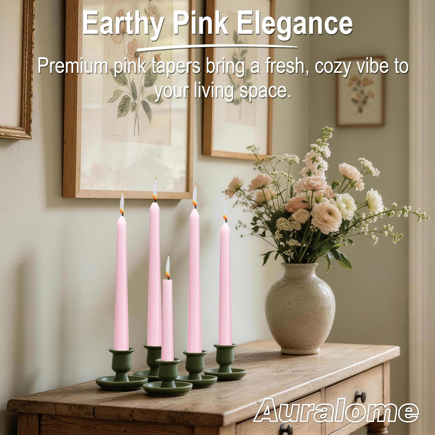 Pink Taper Candles 10-Inch – Pink Candlesticks 12 Pack Dripless Tapered Candle U