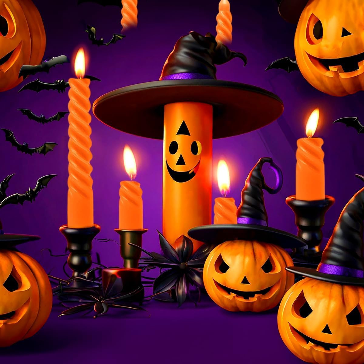 6 Pack 10 Inch Pumpkin Orange Spiral Taper Candles for Halloween and Fall Harves