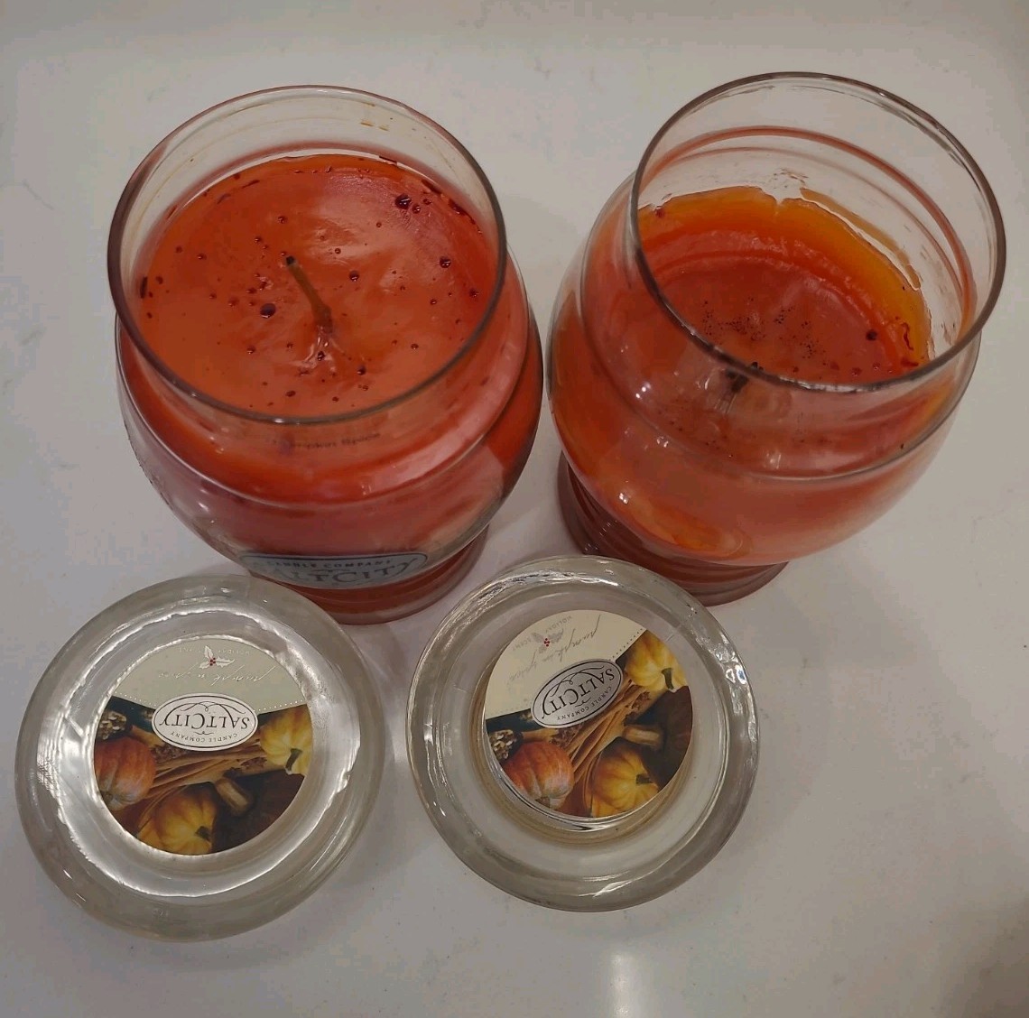 2 Salt City Candle Company Pumpkin Spice 26oz Glass Jars Retired 1 Half (B1-C6)