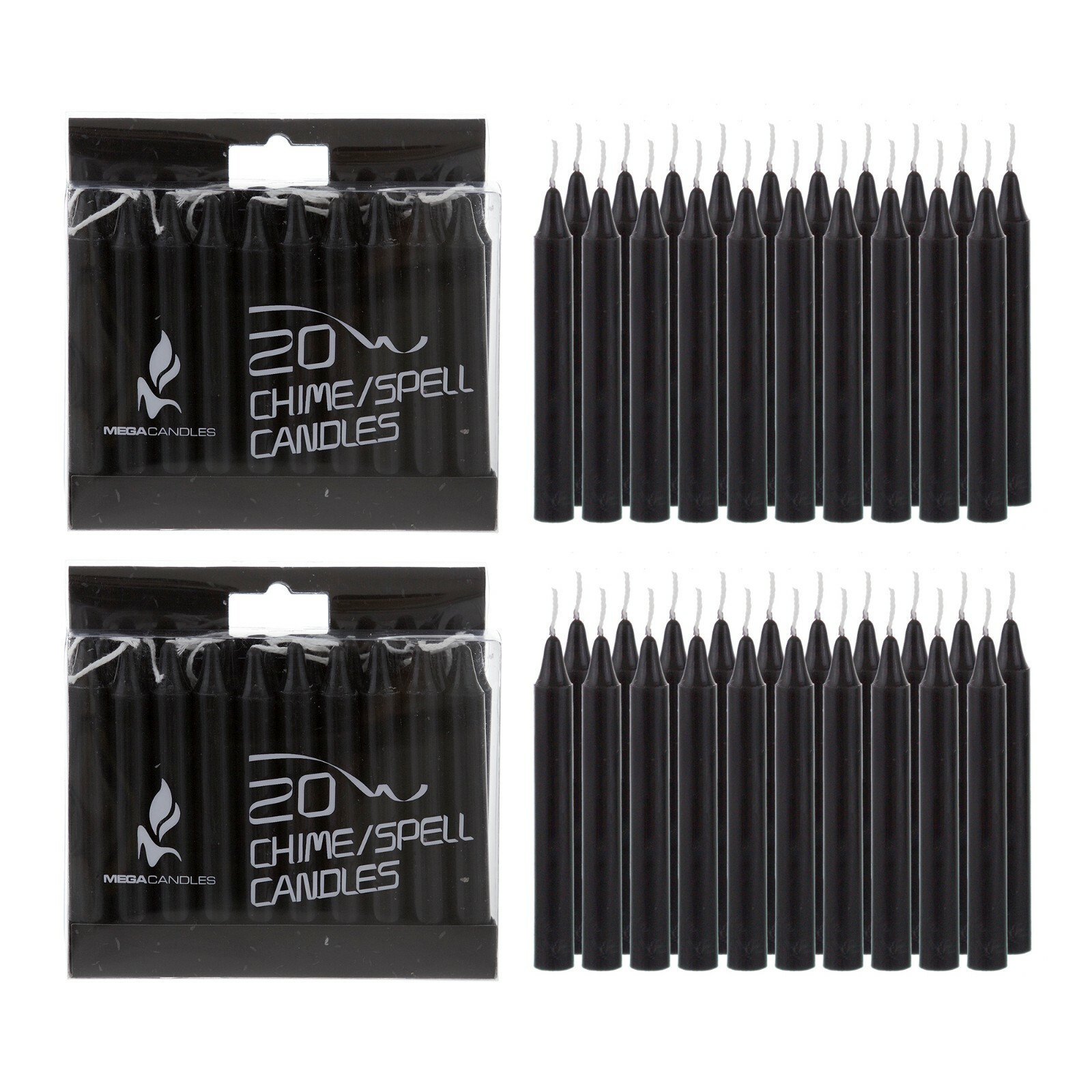 Mega Candles – Unscented 4″ Chime / Spell Taper Candles – Black, Set of 40