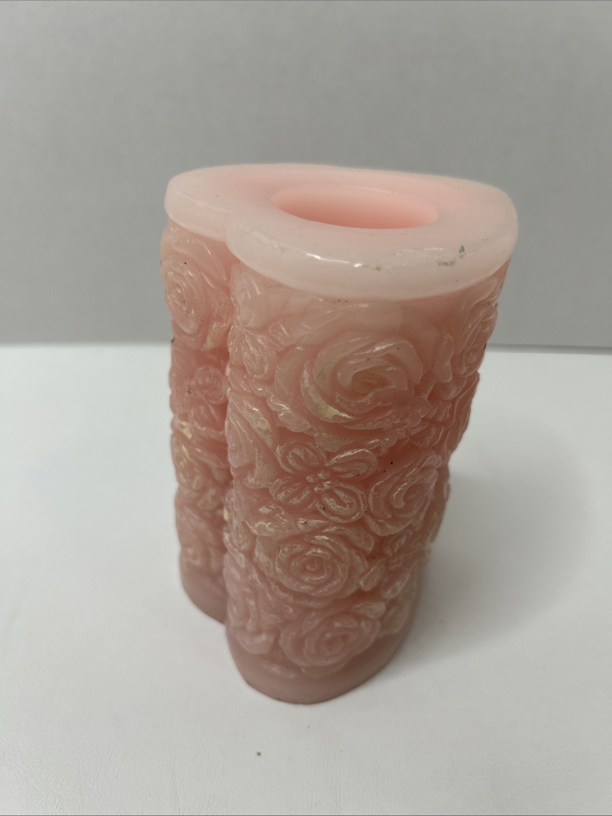 Candle Impressions Carved Floral Pillar Flameless Battery Pink Heart 5.5″ ✞