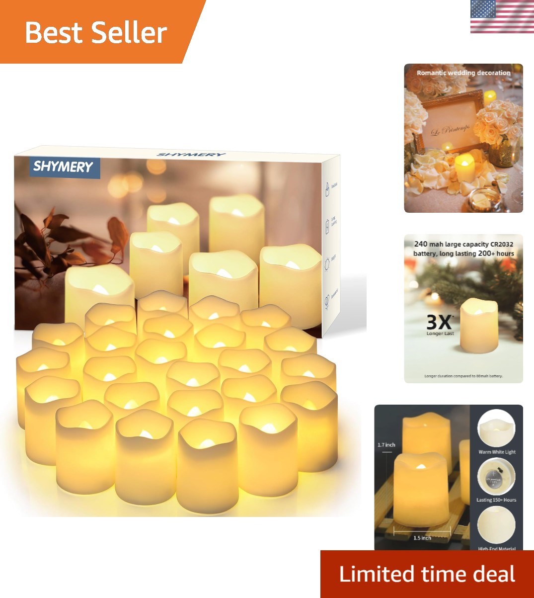 Safe Flickering LED Votive Candles – 24-Pack, Perfect for Weddings & Events