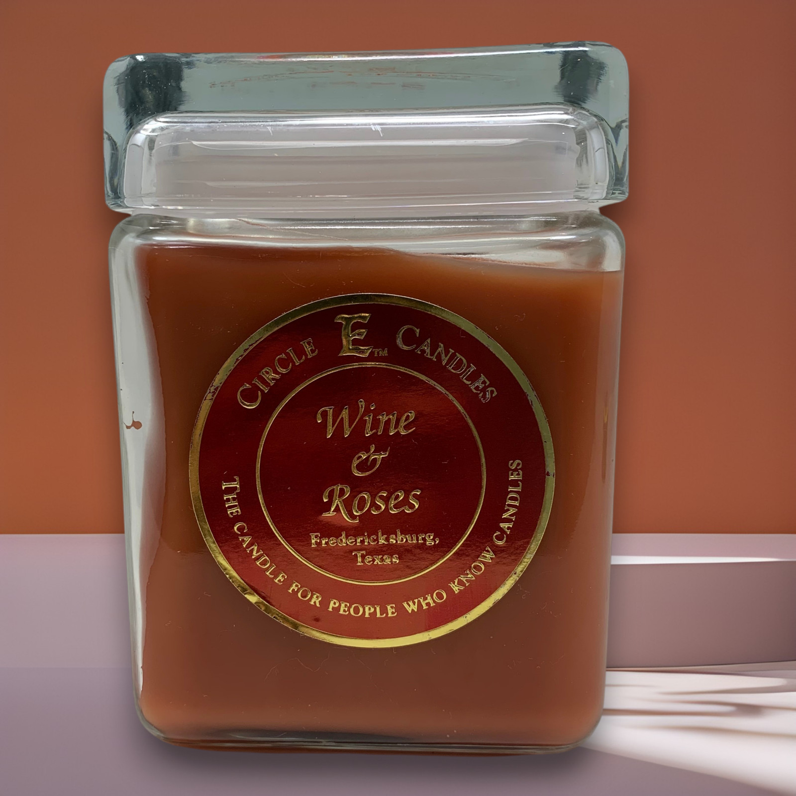 NEW Circle E Candles Wine & Roses Glass 40 oz Square Jar 220 Hour 2 Wicks Texas