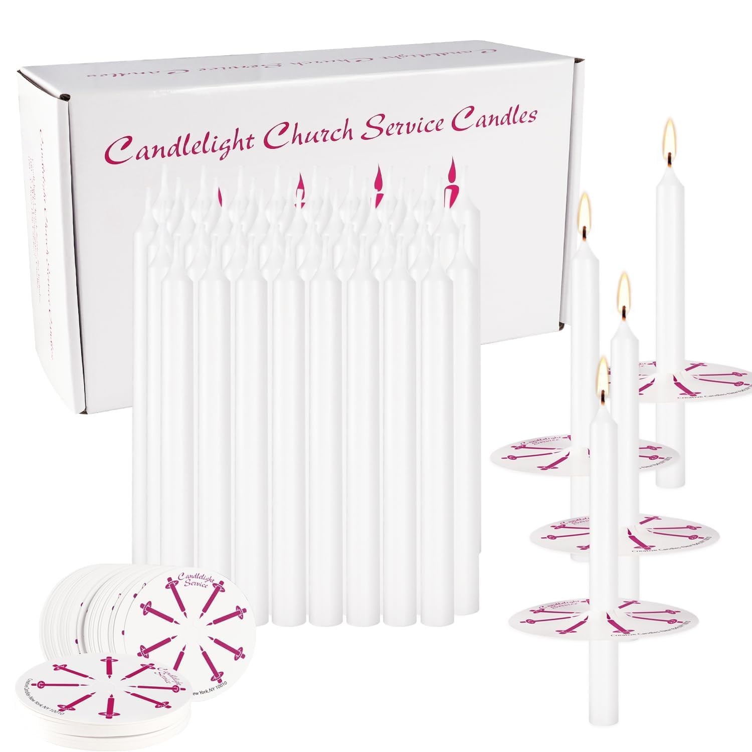 White Church Taper Candles Unscented Drip Protectors 5×1/2 Inch 100 PCS