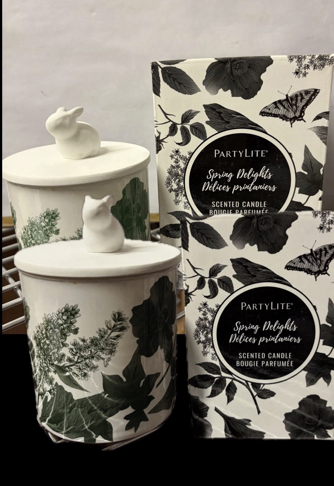 PartyLite Candles Qty 2 Spring Delights Candle Jars ROSE VETIVER Scented W/ Lid