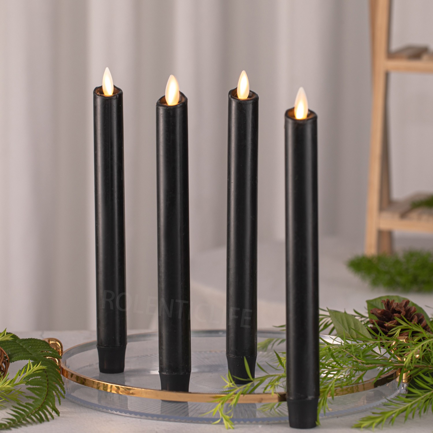 9.5″ Luminara Flameless Battery Operated Taper Candles with Remote Hallows Black