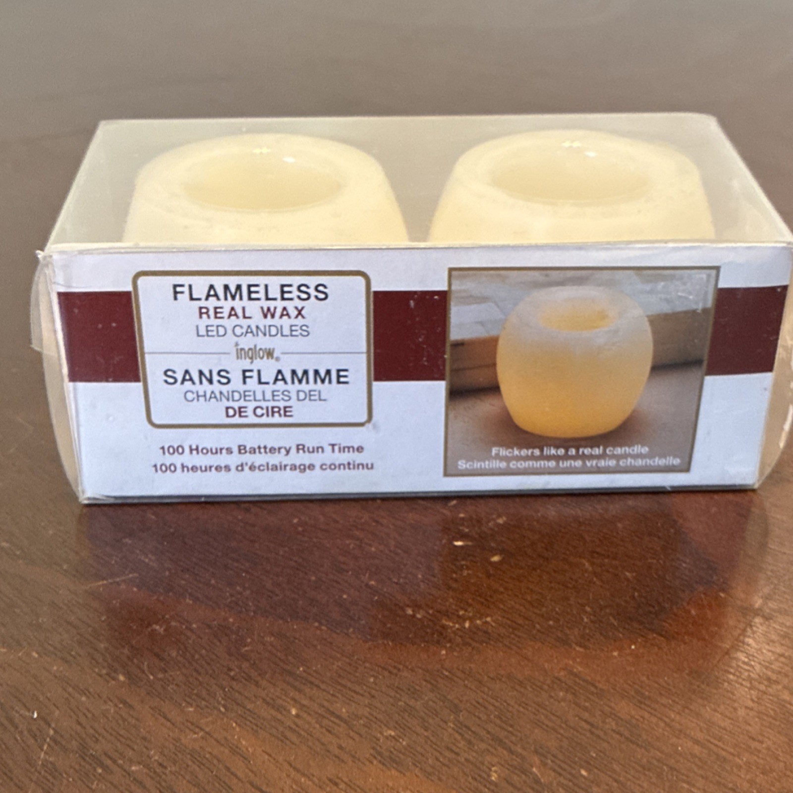 Inglow Flameless Real Wax LED Candles Set of 2 Beige 100hr Battery Round