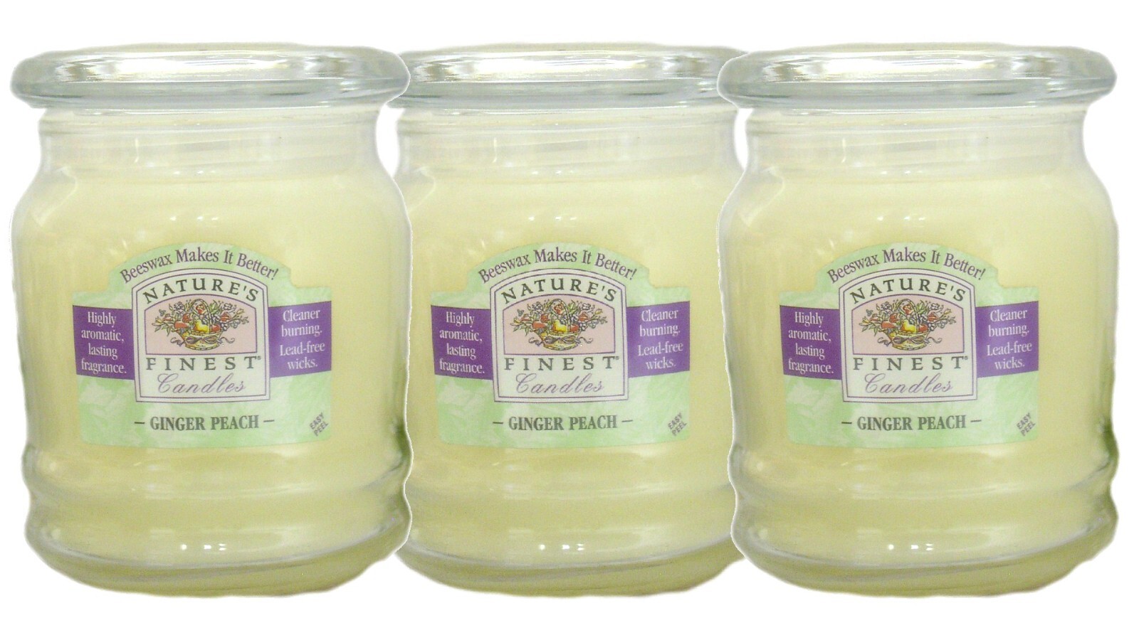 Scented Candles 3-Pack 9oz Jars Ginger Peach Beeswax Blend Nature’s Finest