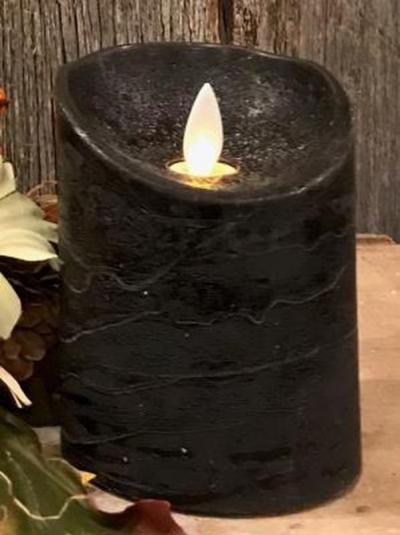 NEW Primitive PILLAR CANDLE BLACK TIMER Motion Faux Flame 3″ x 4″ Halloween Fall