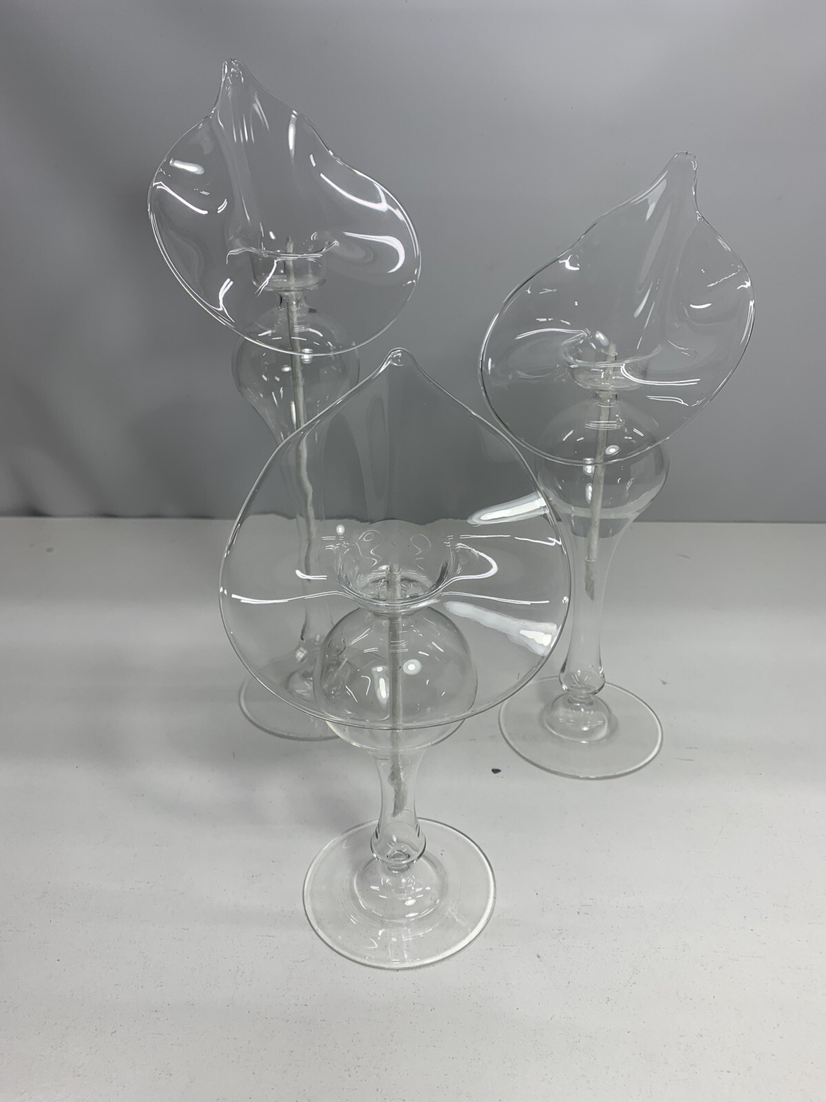 3 Piece Stair Step Glass Calla lily Oil Candles Handblown Glass New Open Box