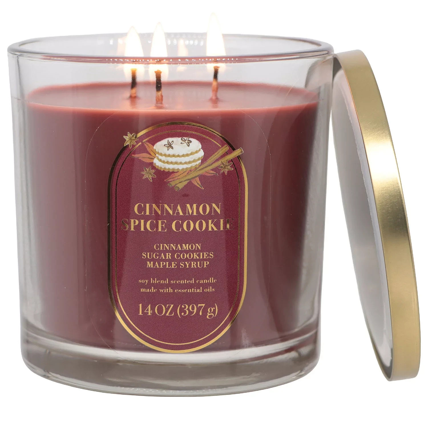 New Sonoma 14oz Scented CINNAMON SPICE COOKIE 3 WICK Candle Seasonal Aroma Decor