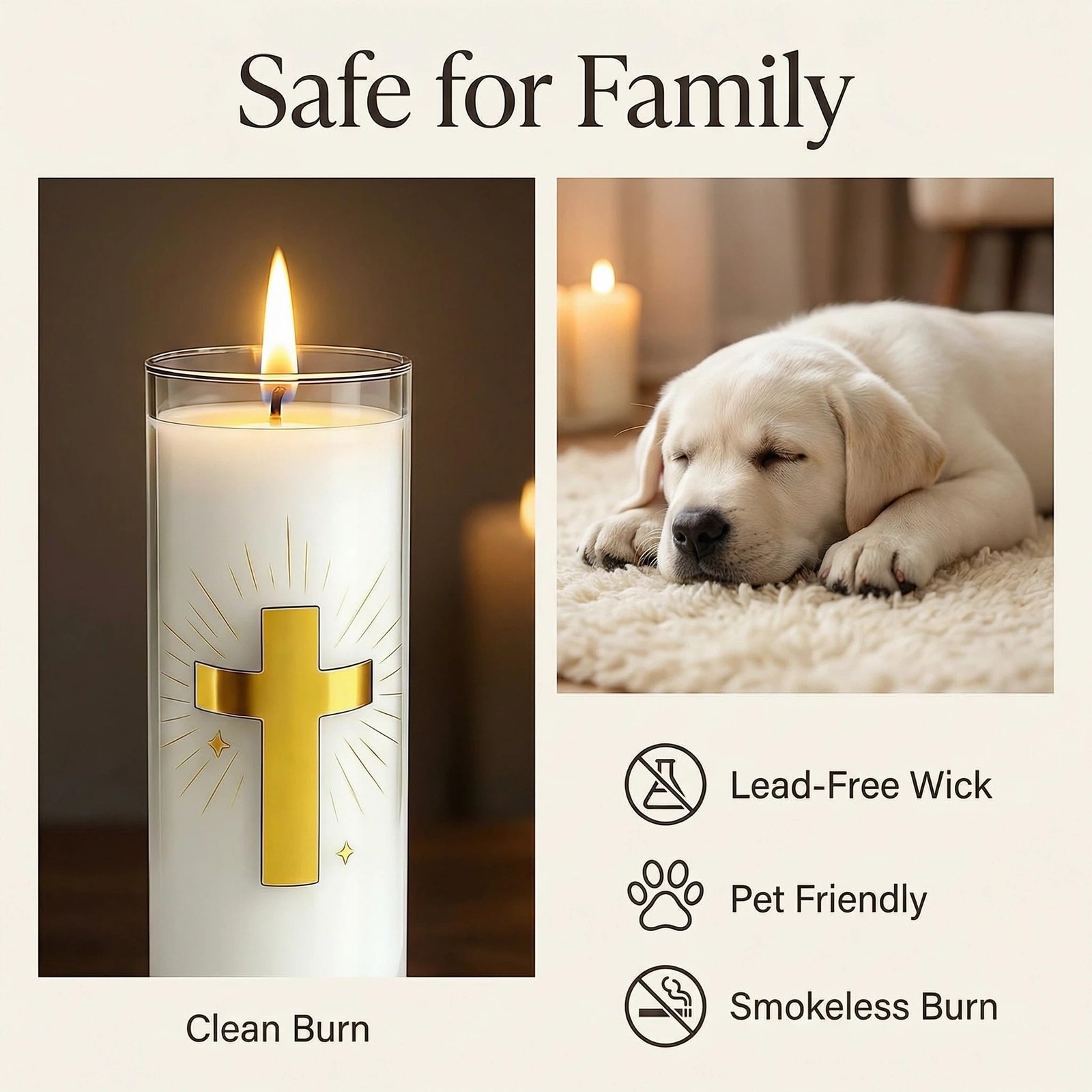 CysEdge White Beeswax Candle, 2Pack, Blessed Church & Prayer Candle