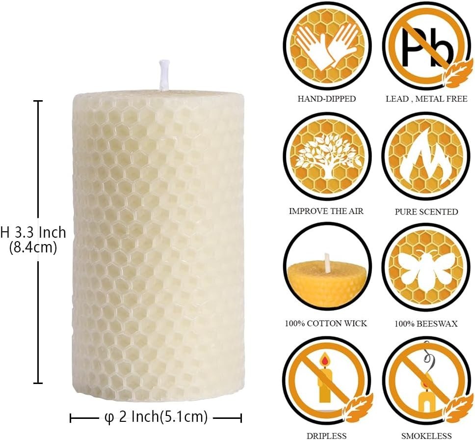 Classic Handmade Beeswax Pillar Candles – Unscented Elegance in 3 Count