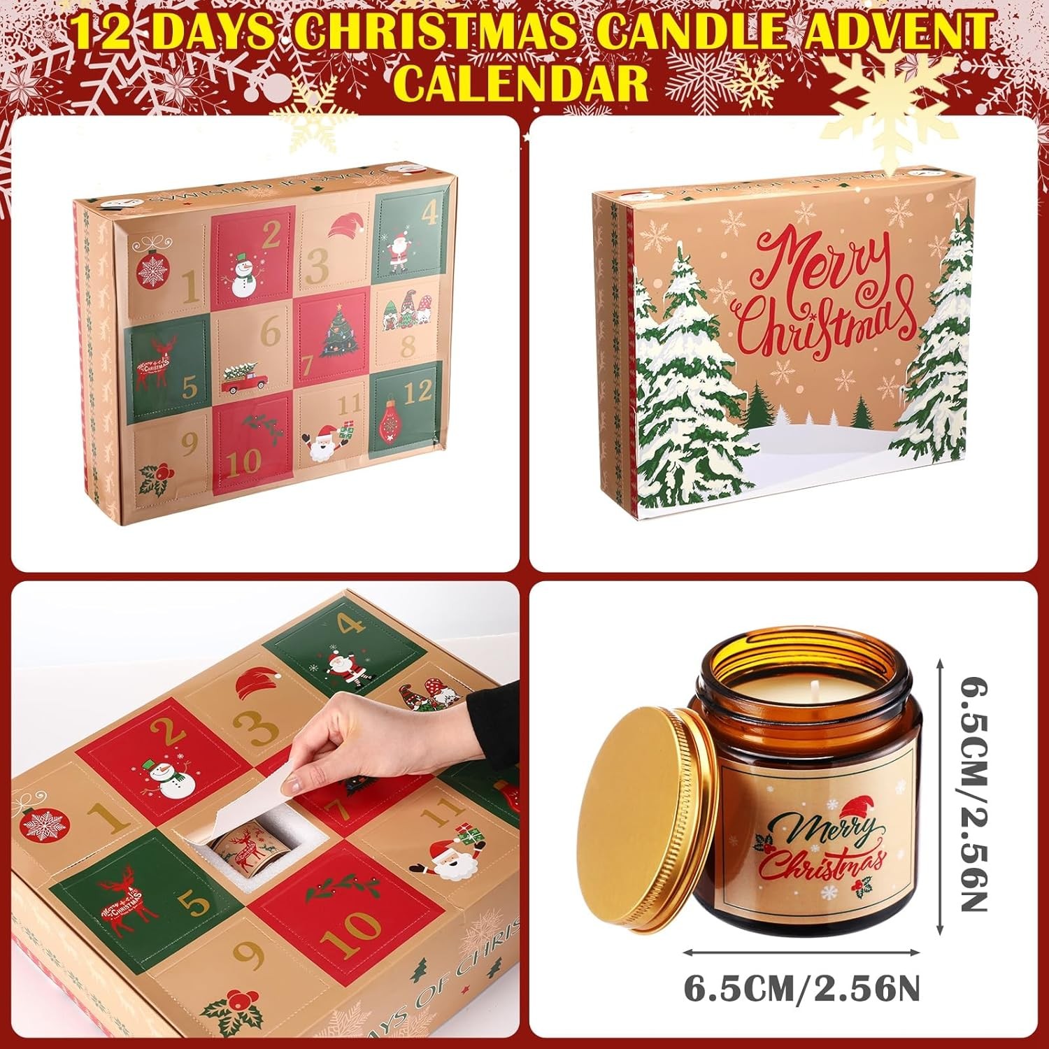 12 Pack Christmas Candles 12 Days of Advent Calendars Multicolor