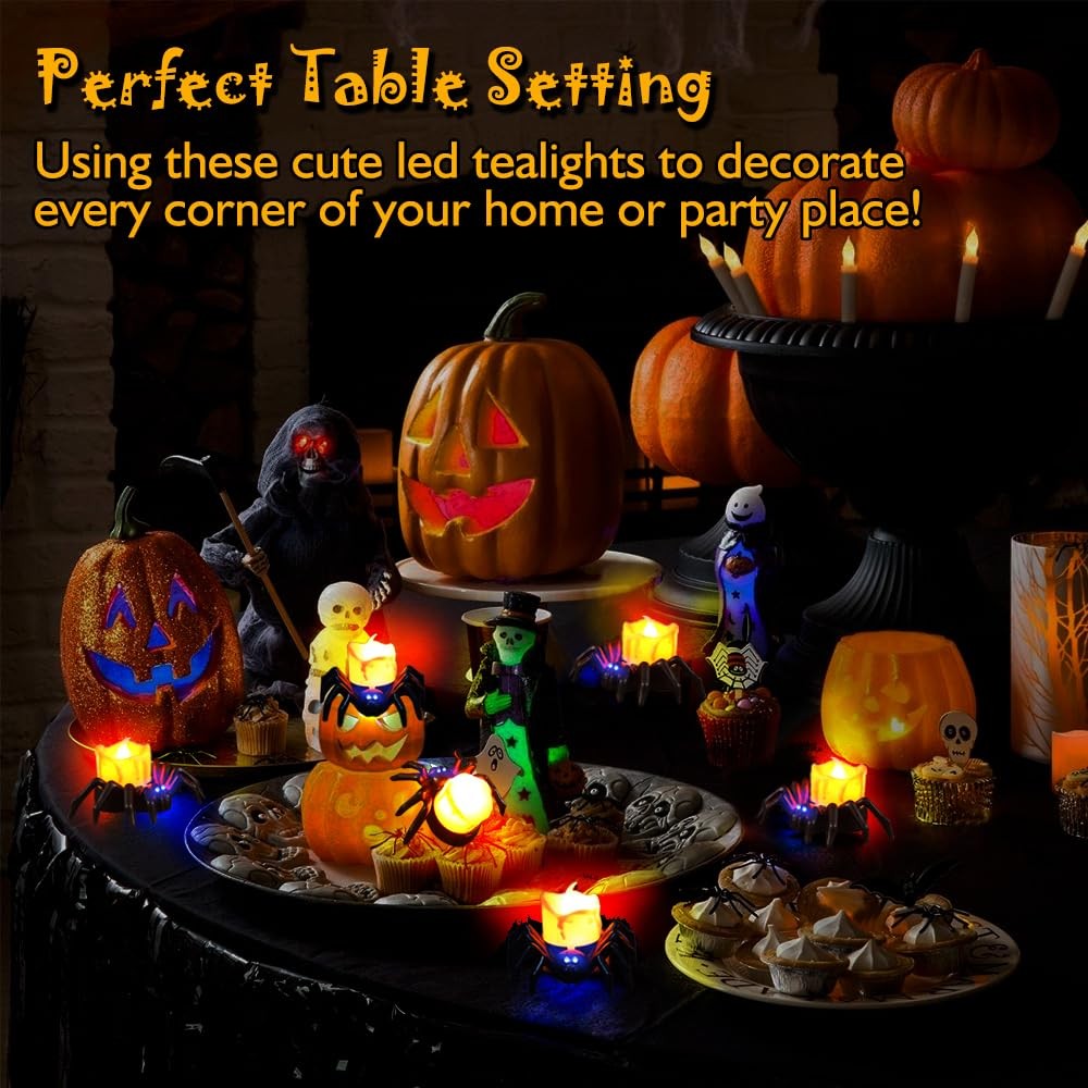 6 Pack Halloween Flameless LED Candle Lights, 3D Spider LED Tealight Candles …