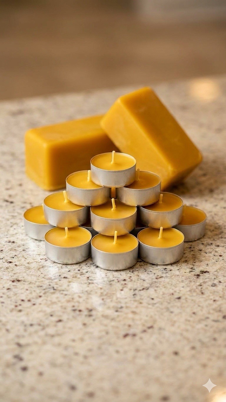 250x Homemade Golden Beeswax Tea Light Candles, Free Shipping, Smokeless Votive