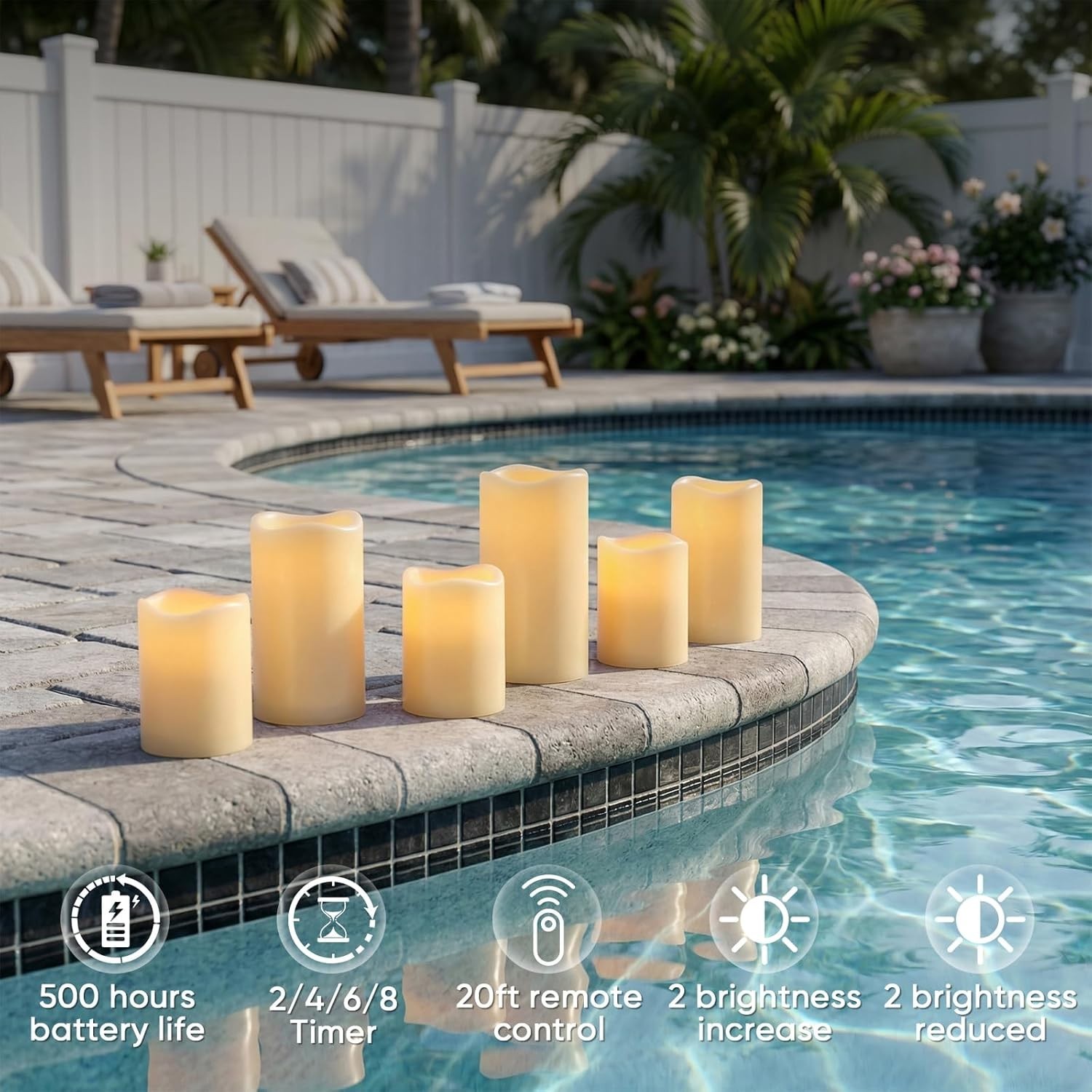 Flickering LED Pillar Candles Outdoor & Indoor Use – 2-Pack with Timer & Remote