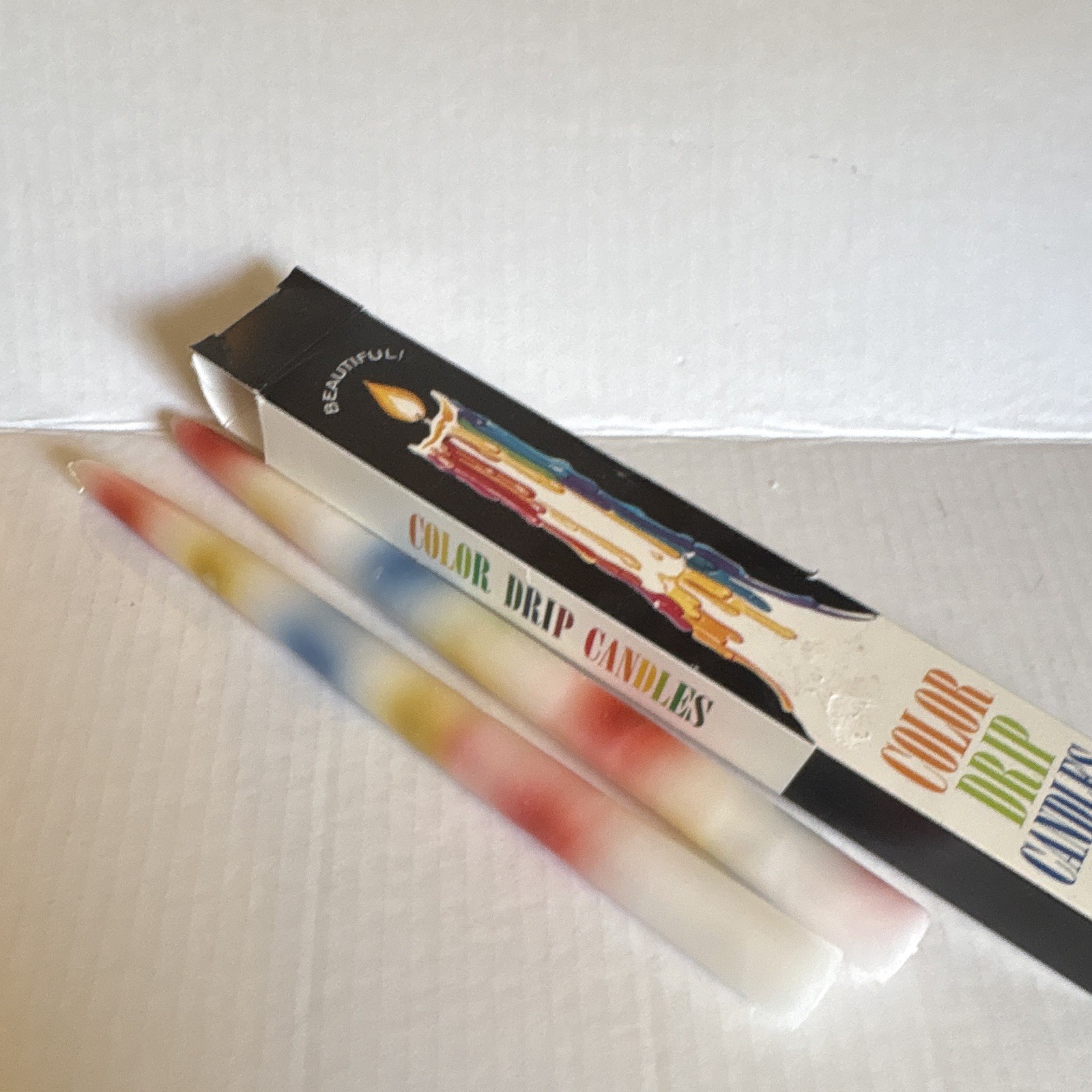 Vintage Color Wax & Candle Drip Candles 2-Pack 9 1/2in White/Multicolor Taper.