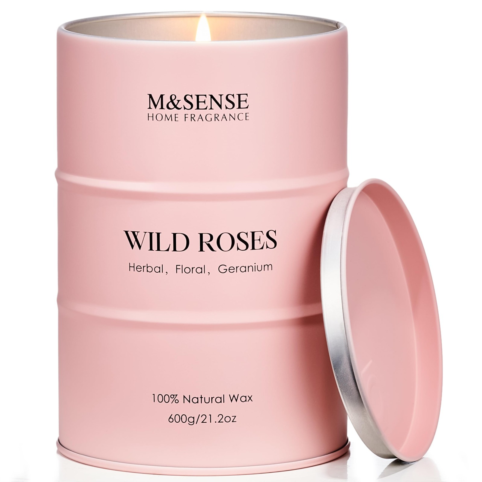 Wild Rose Large Natural Scented Candle, 120 Hours Long Lasting Soy Candles 21…