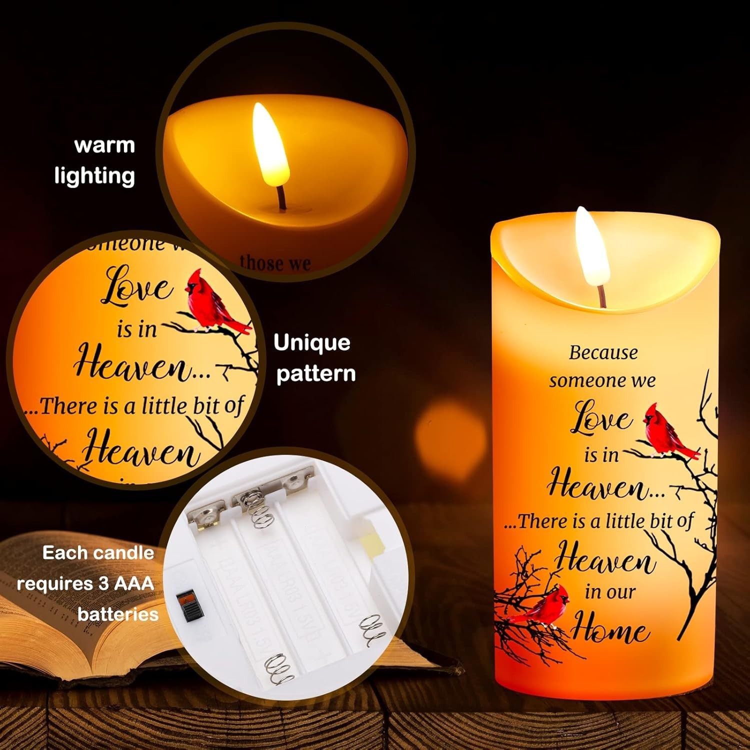 Portable Touch-Control LED Cardinal Candle – Comfort Gift for Loss of Loved One