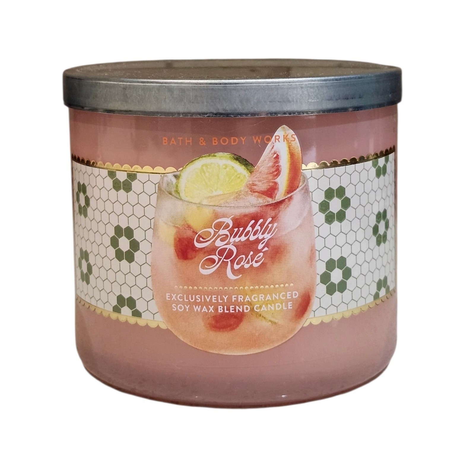 New Candle Bath Body Works 3 Wick Scented Bubbly Rose 14.5 oz White Barn
